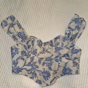 Floral Blue and Cream Women's Top
